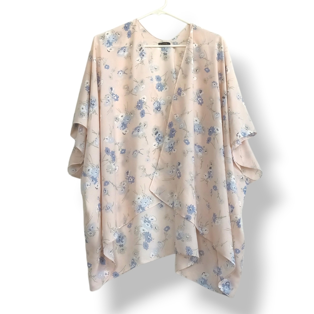 Powder Pink Chiffon Kimono Flowy Floral Boho Femme Layers One Size Pretty Pastel